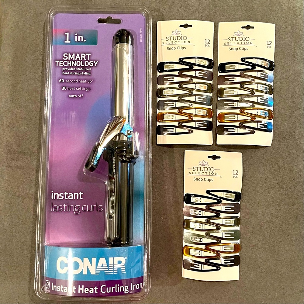 Conair Instant Heat Curling Iron and Studio Selection Snap Clips